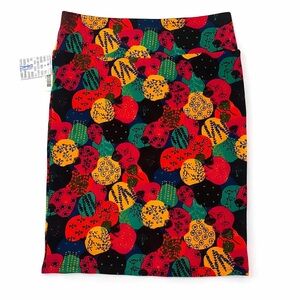 LuLaRoe Cassie Pencil Skirt XL NWT Red Green Yellow Floral Print Stretch